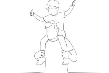 A boy in his father's arms while making an okay pose. Father's Day one-line drawing