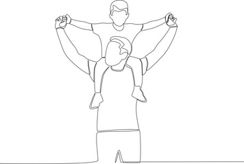 A father holding his child while holding hands. Father's Day one-line drawing