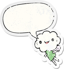 cartoon cloud head creature and speech bubble distressed sticker