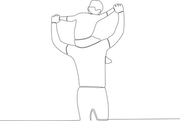Back view of a father and son playing. Father's Day one-line drawing