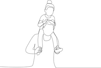 A daughter playing up onto her father's shoulder. Father's Day one-line drawing