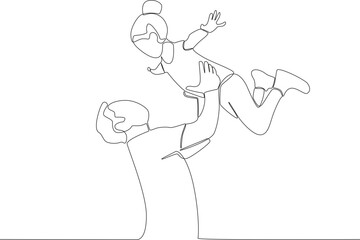 A father raises his child while playing. Father's Day one-line drawing