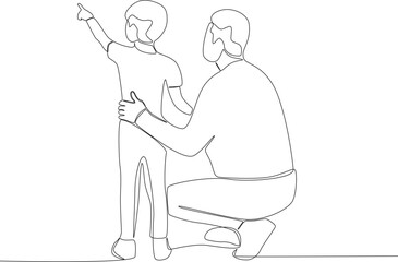 A child shows something to his father. Father's Day one-line drawing