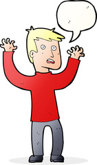 cartoon terrified man with speech bubble