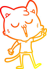 Fototapeta na wymiar warm gradient line drawing cartoon cat singing