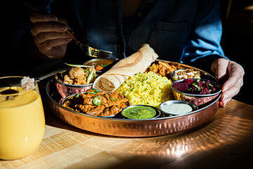 Colorful plate of Indian food