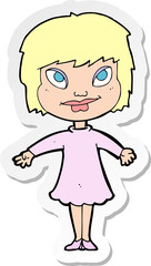 sticker of a cartoon girl shrugging shoulders