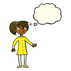 cartoon worried girl with thought bubble