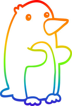 rainbow gradient line drawing cartoon penguin