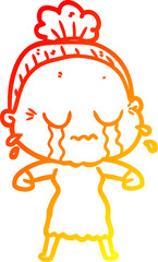 warm gradient line drawing cartoon crying old lady