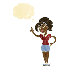 cartoon woman with idea with thought bubble
