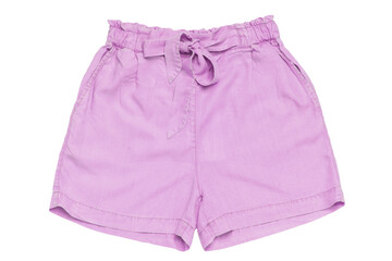 Closeup of a female stylish fashionable light pink short pant with ribbon bow isolated on a white...