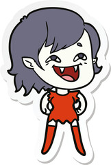 sticker of a cartoon laughing vampire girl