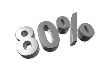 80% off discount offer. 3D illustration isolated on transparent background. Promotional price rate