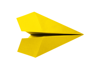 Yellow paper plane origami isolated on a white background