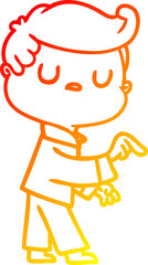 warm gradient line drawing cartoon aloof man pointing finger