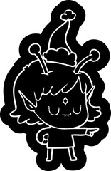 cartoon icon of a alien girl wearing santa hat