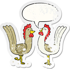 cartoon chickens and speech bubble distressed sticker