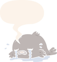 cartoon crying fish and speech bubble in retro style