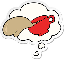 cartoon coffee cup and thought bubble as a printed sticker
