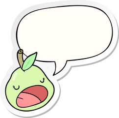 cute cartoon pear and speech bubble sticker