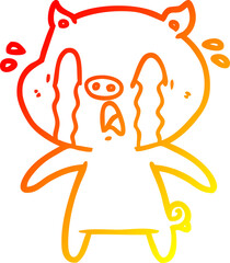 warm gradient line drawing crying pig cartoon