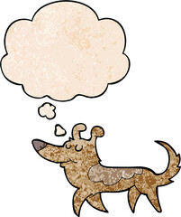 cartoon dog and thought bubble in grunge texture pattern style