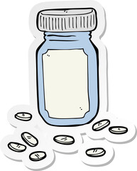 sticker of a cartoon jar of pills