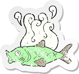 retro distressed sticker of a cartoon smelly fish