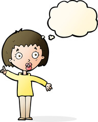 cartoon woman explaining her point with thought bubble