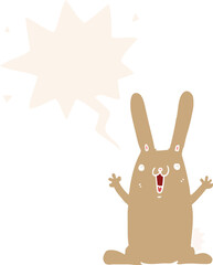 cartoon rabbit and speech bubble in retro style