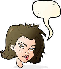 cartoon female face with speech bubble