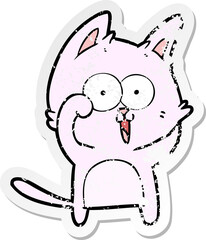 distressed sticker of a funny cartoon cat