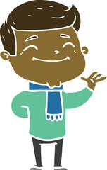 happy flat color style cartoon man