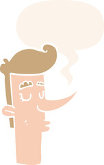 cartoon arrogant man and speech bubble in retro style