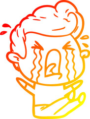 warm gradient line drawing cartoon crying man