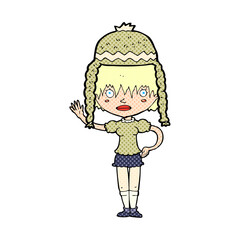 cartoon woman wearing winter hat