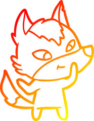 warm gradient line drawing friendly cartoon wolf