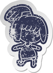 distressed old sticker of a cute kawaii girl