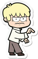 sticker of a annoyed cartoon boy