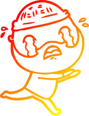 warm gradient line drawing cartoon bearded man crying