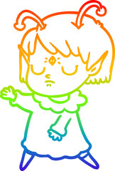 rainbow gradient line drawing cartoon alien girl