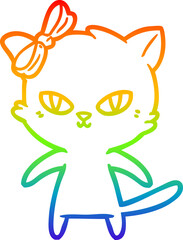 rainbow gradient line drawing cute cartoon cat