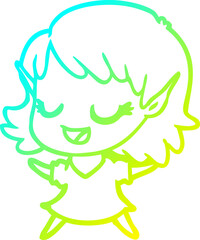 cold gradient line drawing happy cartoon elf girl