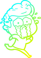 cold gradient line drawing cartoon crying man running