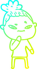 cold gradient line drawing cartoon woman