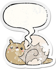 cute cartoon snail and speech bubble distressed sticker