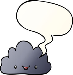 happy cartoon cloud and speech bubble in smooth gradient style