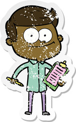 distressed sticker of a cartoon happy salesman