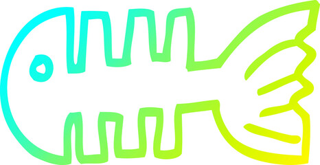 cold gradient line drawing cartoon fish bones